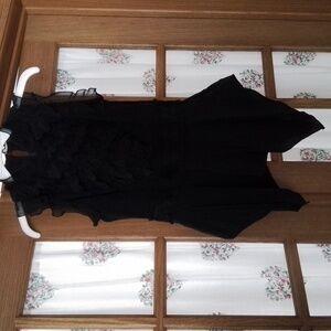 BCBGMaxAzria Black Sleeveless Sheer Blouse With Ruffles, XS.